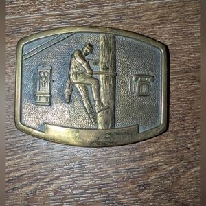 BTS Solid Brass Lineman Belt Buckle Made In The USA Vintage